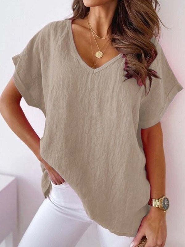 Plain Casual Cotton-Blend Short Sleeve T-shirt