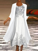 Women's Floral Print 3/4 Sleeves Two Piece Maxi Dress