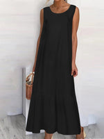 Linen Plain Crew Neck Casual Women's Maxi Dress