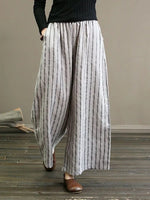 Women's Striped Wide Leg Pants Elastic Waist Drawstring Pockets Flowy Beach Pants