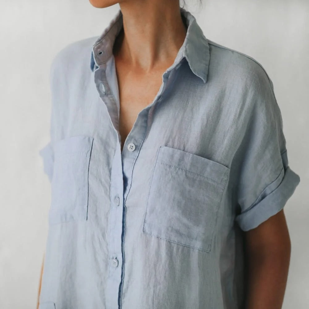 Women's Shirt Collar Short Sleeve Loose Casual Shirt Mini Dress