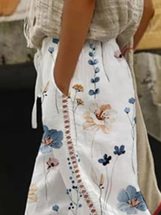 Casual Floral Print Drawstring Pants