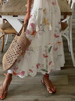 Casual Floral V Neck Short Sleeve Woven Maxi Dress