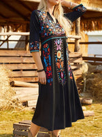 V Neck Boho Regular Fit Midi Dress