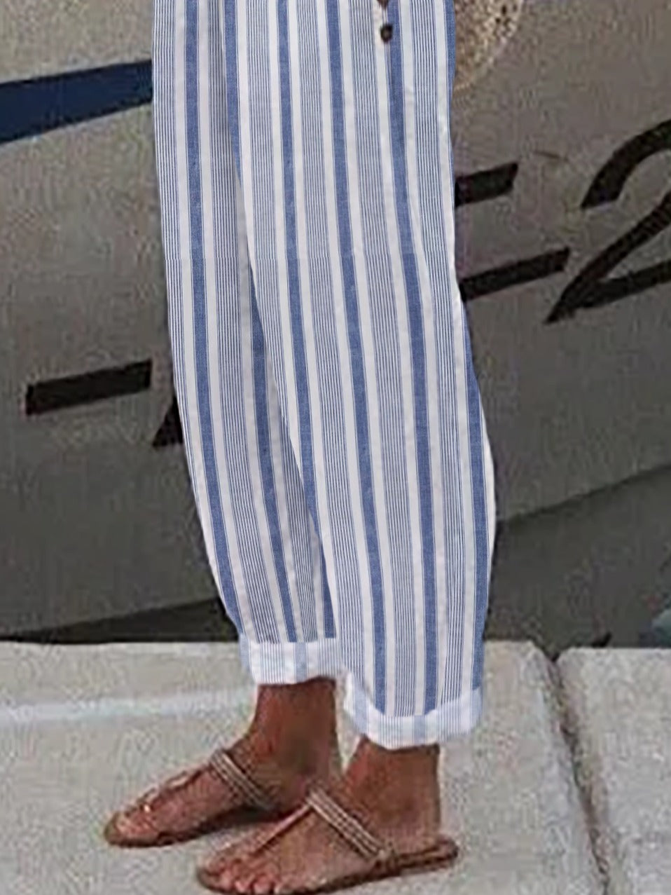 Casual Basic Striped Straight Pockets Pants