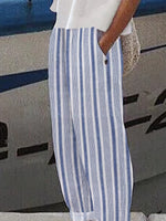 Casual Basic Striped Straight Pockets Pants
