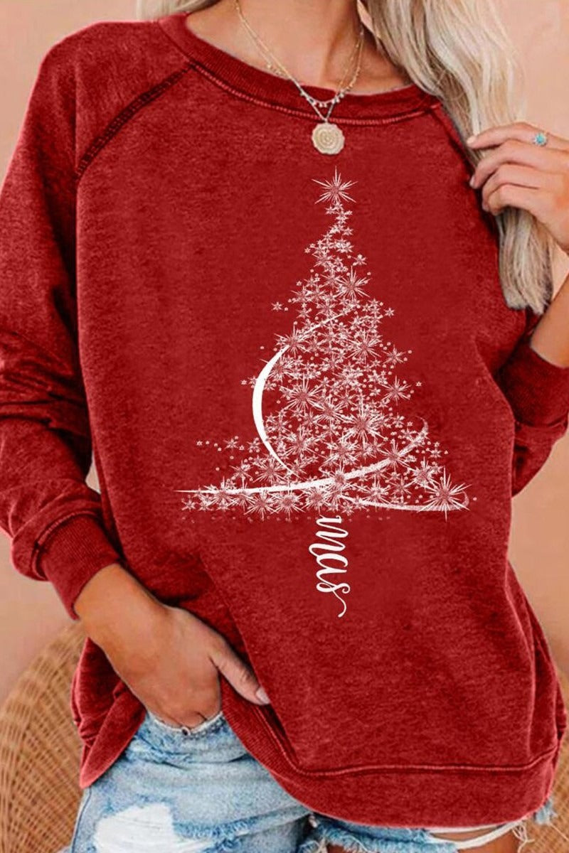 Christmas Tree Pattern High Round Neck Sweatshirt