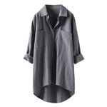 Solid Shirt Collar Cotton Linen Loose Shirt