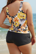 Floral Scoop Neck Side Tie with Pockets Shorts Tankini Set