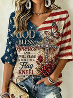 Women's Anniversary Independence Day Print Three Quarter Sleeves T-shirt