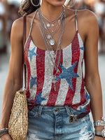Rhinestone American Flag Star Stripe Halter Cami Top