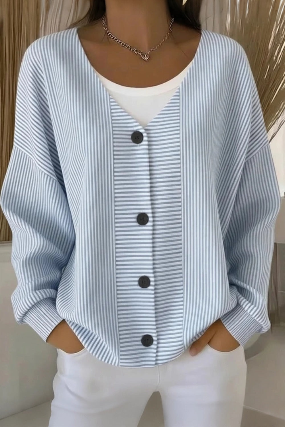 Women Casual Striped Long Sleeve Comfy Cardigan