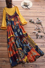 Character Print Round Neck Long Sleeves Maxi Two Piece Dress