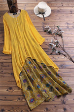 Floral Print O-neck Long Sleeves Maxi Dress