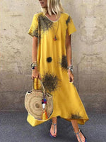 Abstract Print Round Neck Short Sleeves Midi Dress