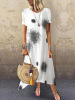Abstract Print Round Neck Short Sleeves Midi Dress