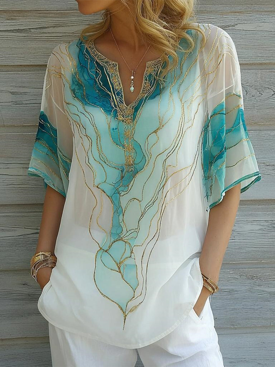 Stunning V-Neck Blue Top