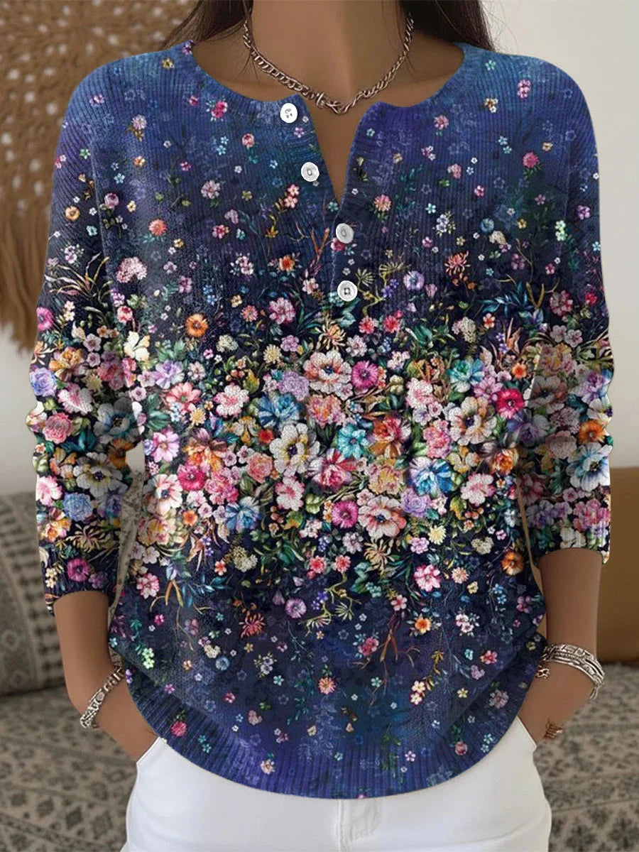Women's Retro Floral Pattern Buttoned Long Sleeve Cardigan Sweater