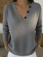Solid Color V-neck Long Sleeve Casual Pullover Sweater With Detachable Scarf