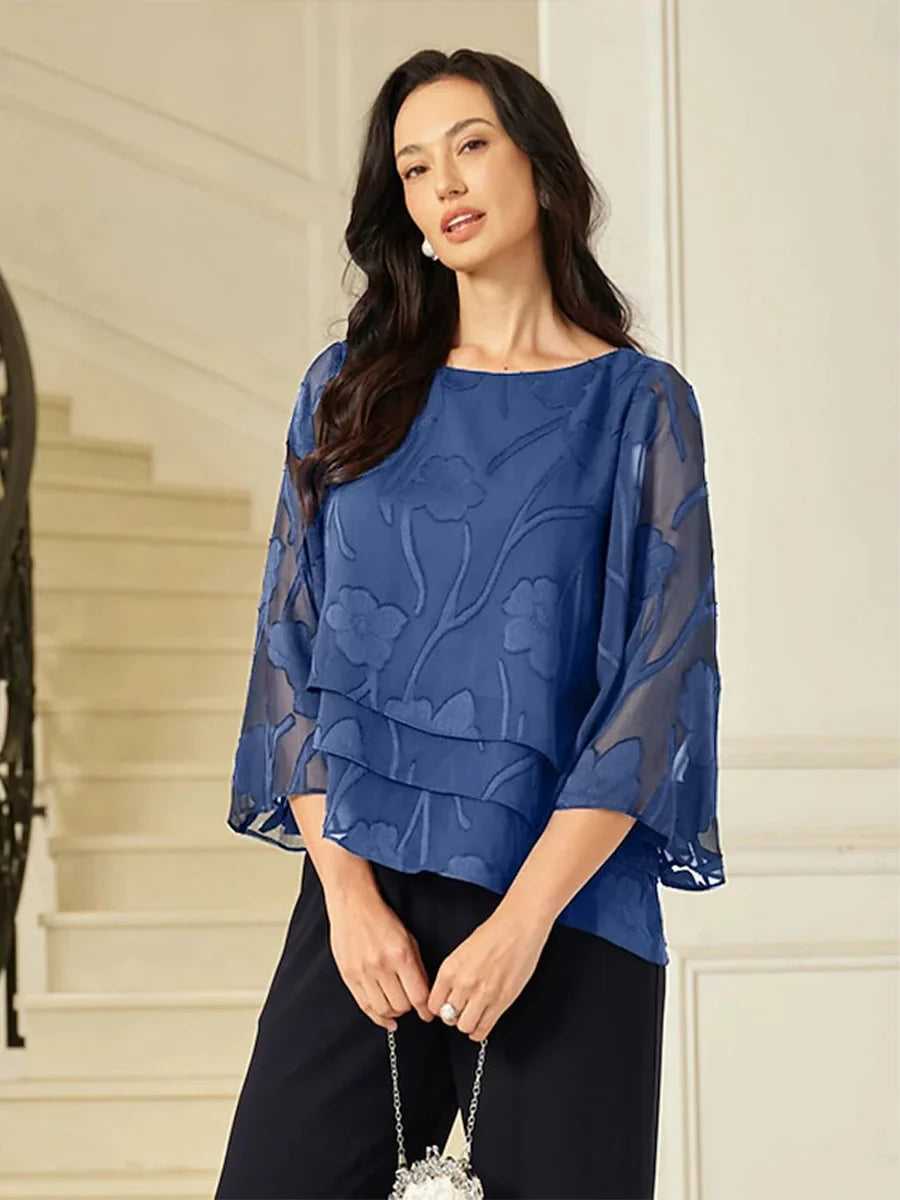 Elegant 3/4 Sleeve Crew Neck Regular Top