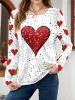 Chic Heart Print Round Neck Long SLeeve Casual Comfy T-Shirt
