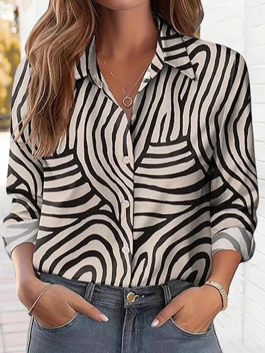 Casual Long Sleeve Zebra Print Shirt