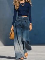 Chic Gradient Color Casual Pockets Washed Jeans