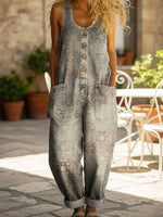 Women's Retro Patterns Print Sleeveless Jumpsuit