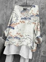 Women's Grey Bamboo Print Long Sleeve Top