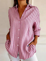 Sweet Pink Stripe Shirt Collar Long Sleeve Button Down Casual Shirt