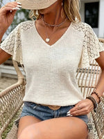 Casual Lace V-neck Short Sleeve Knit Top