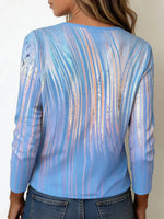 Shimmering Blue Metallic Stripe V-Neck Long Sleeve Top
