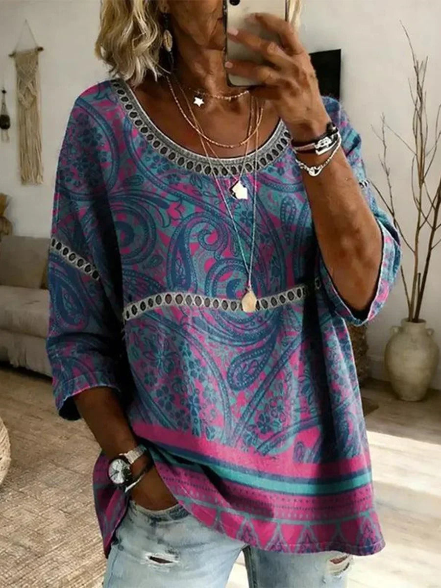 Special Paisley Print Round Neck Short Sleeve Top