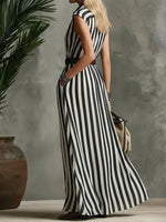 Black-white Striped Sleeveless Maxi Dress