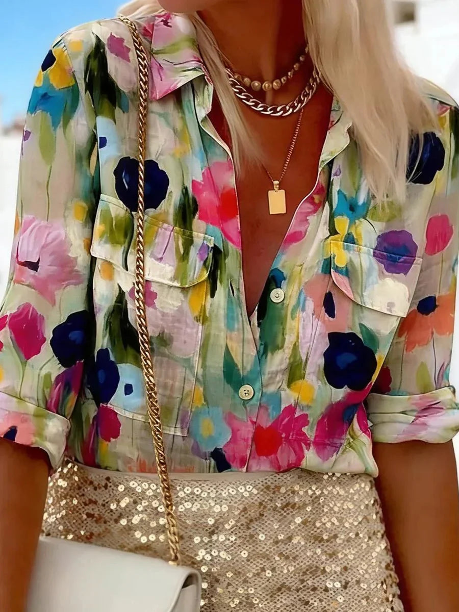 Vibrant Watercolor Floral Long Sleeve Shirt