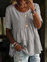 Loose Solid Round Neck Short-sleeved Shirt