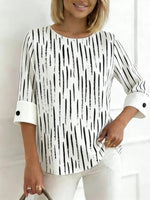Modern Round Neck Abstract Print 3/4 Sleeve Top