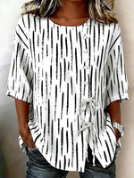 Abstract Striped Round Neck Short Sleeve Top