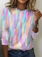 Casual Colourful Round Neck Long Sleeve T-Shirt