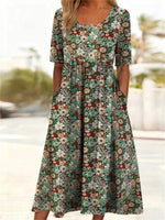 Floral Print Round Neck Short Sleeve Dress