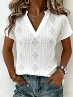 Elegant Plain V Neck Short Sleeve T-shirt