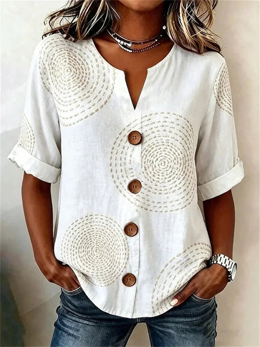 Vintage Casual V-neck Half Sleeve Blouse