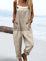 Women's Vintage Abstract Geometric Line Art Print Casual Wide Leg Jumpsuit