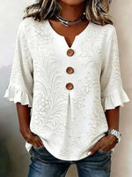 Vintage Floral Print V-neck 3/4 Sleeve Blouse