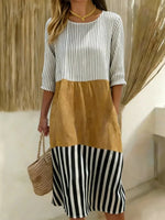 Casual Striped Round Neck 3/4 Sleeve Dress