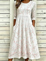Casual Floral Print Round Neck 3/4 Sleeve Dress