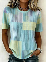 Vintage Striped Round Neck Short Sleeve T-Shirt