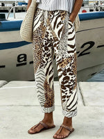 Zebra Leopard Mix Print Elastic Cuff Casual Jogger Pants