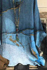 Marbling Print Crew Neck 3/4 sleeve Blouse