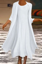 Solid Color Crew Neck 3/4 Sleeves Two Piece Midi Dress